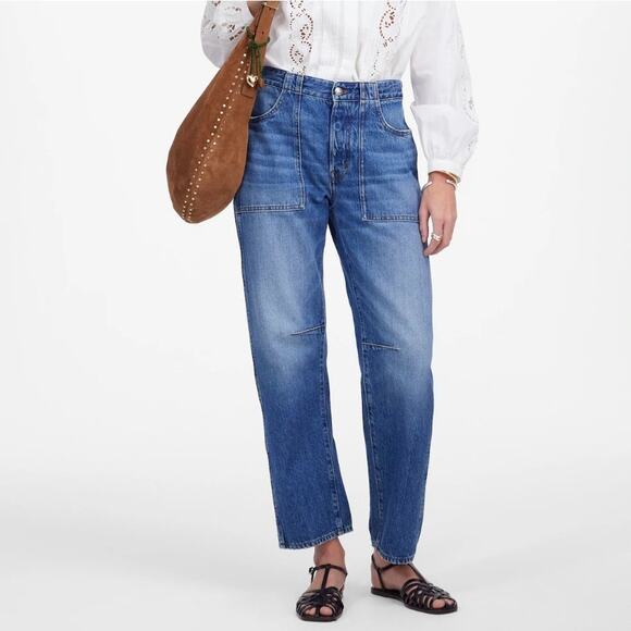 Madewell Women's Darted Barrel Utility Jeans in Blue - Picture 1 of 13